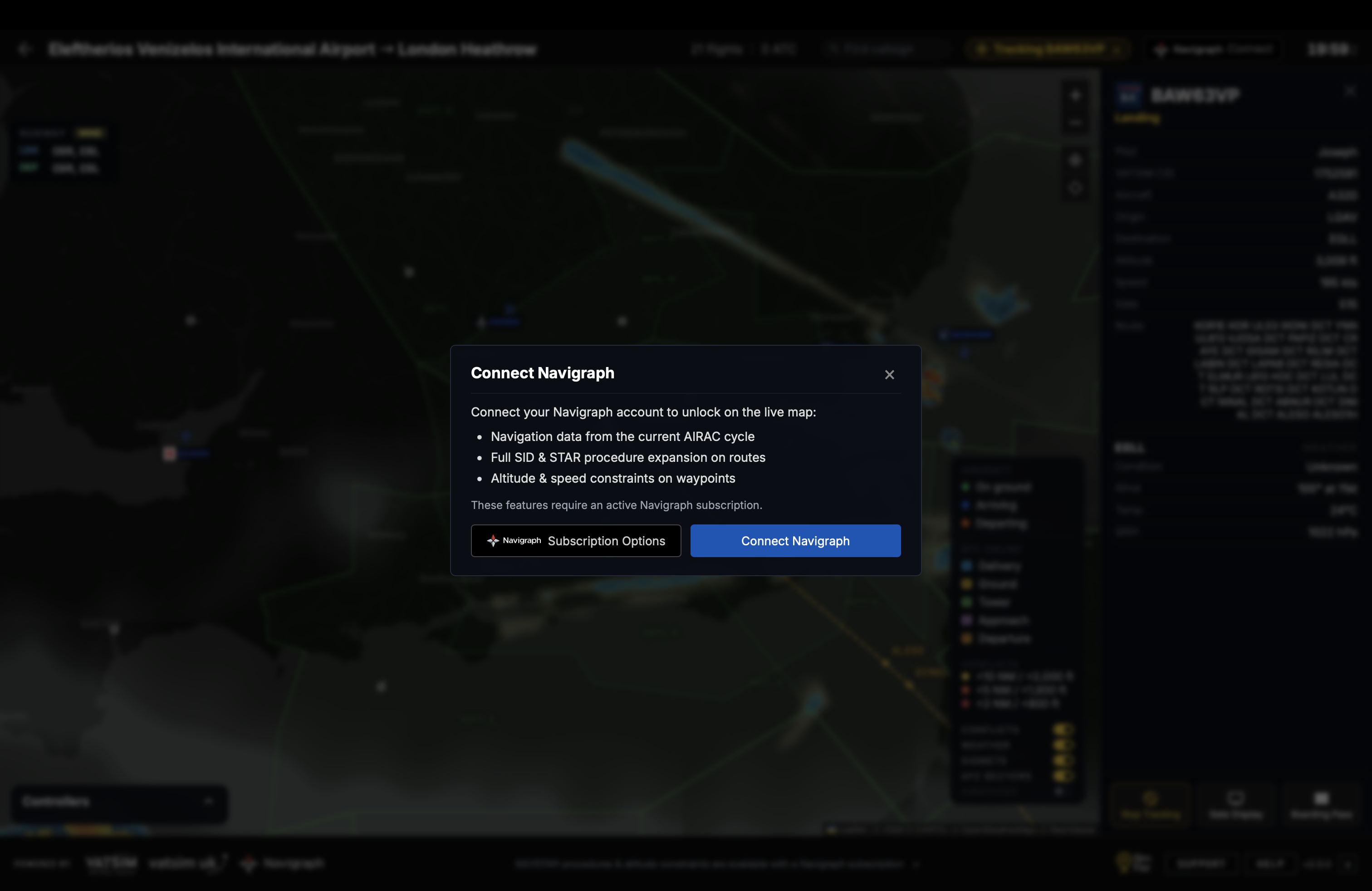 The Connect Navigraph dialog, showing the perks unlocked by connecting an account