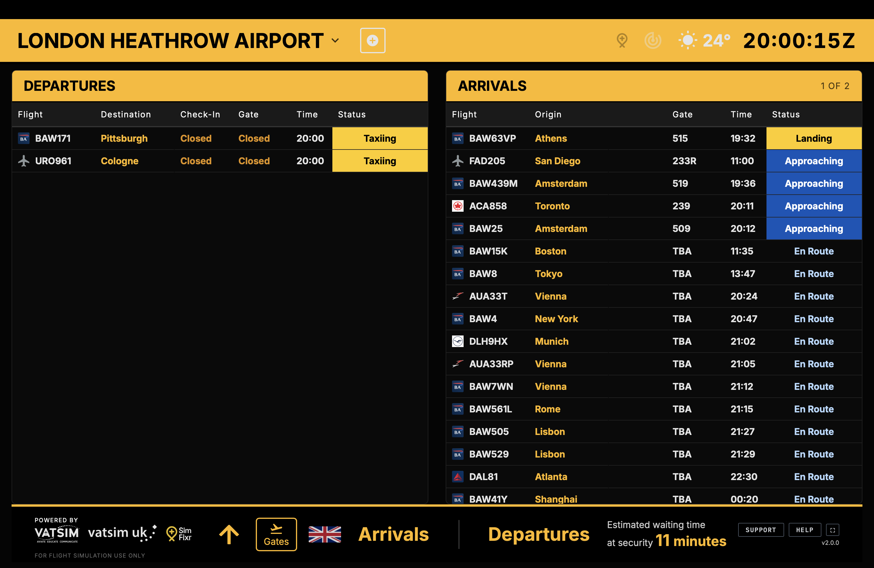London Heathrow departures and arrivals board